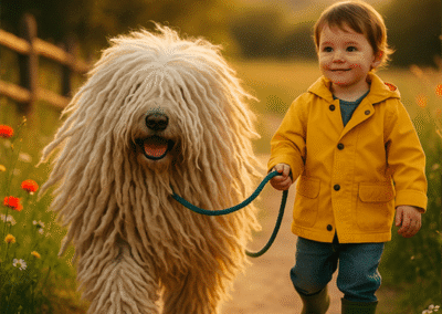 Komondor With Child Walking Leash