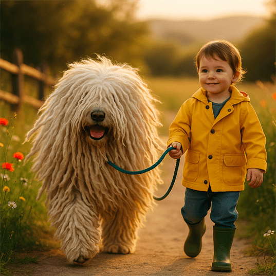 Komondor With Child Walking Leash