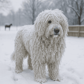 Arthur Komondor Covered In Snow