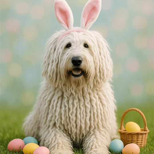 Easter Paws-dise: A Giant Komondor’s Fluffy Easter Adventures