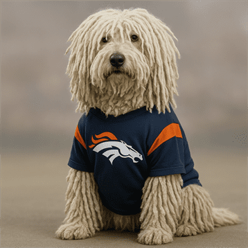 Arthur Komondor Wearing Broncos Shirt