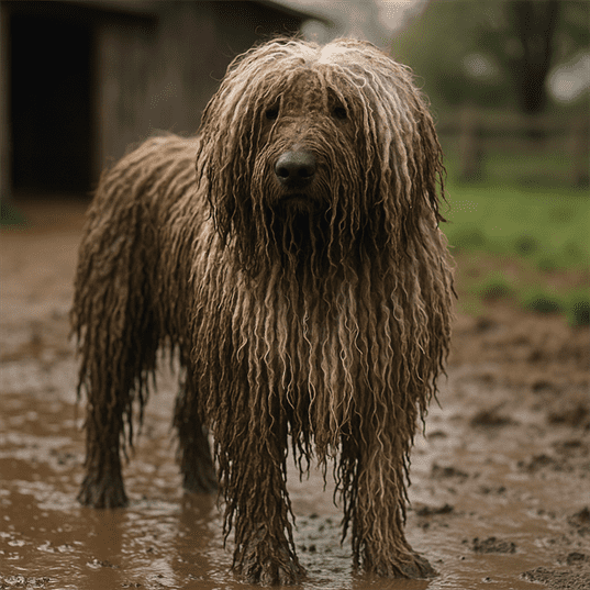 Komondor Covered in Mud